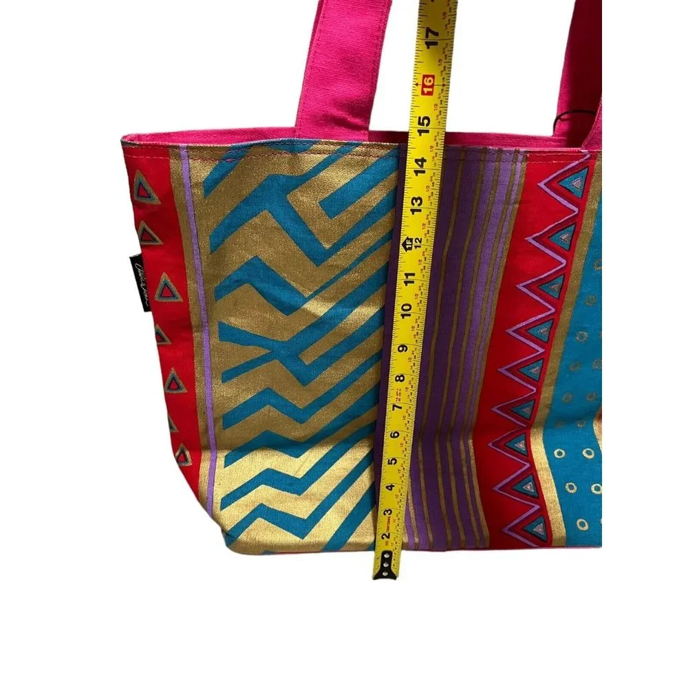 Laurel Burch Cat Geometric Large Shoulder Tote Bag Beaded Inner Pockets EUC - Picture 9 of 13